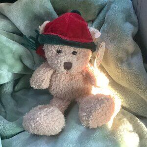 Vtg 2004 Fiesta Christmas Plush Teddy Bear Big Feet Christmas Hat Scarf‎ 6” Sit